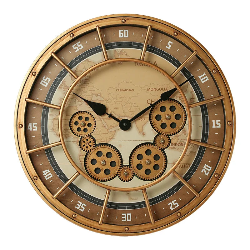 Round gear wall clock handicraft wholesale retro light luxury custom watch - d / 45.5x45.5x7.5cm