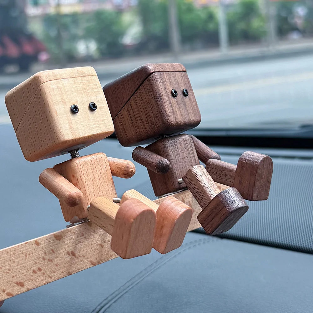 Shaking wooden man figurine car decoration small ornaments leg-swinging robot cute wood good creative gifts - decorative