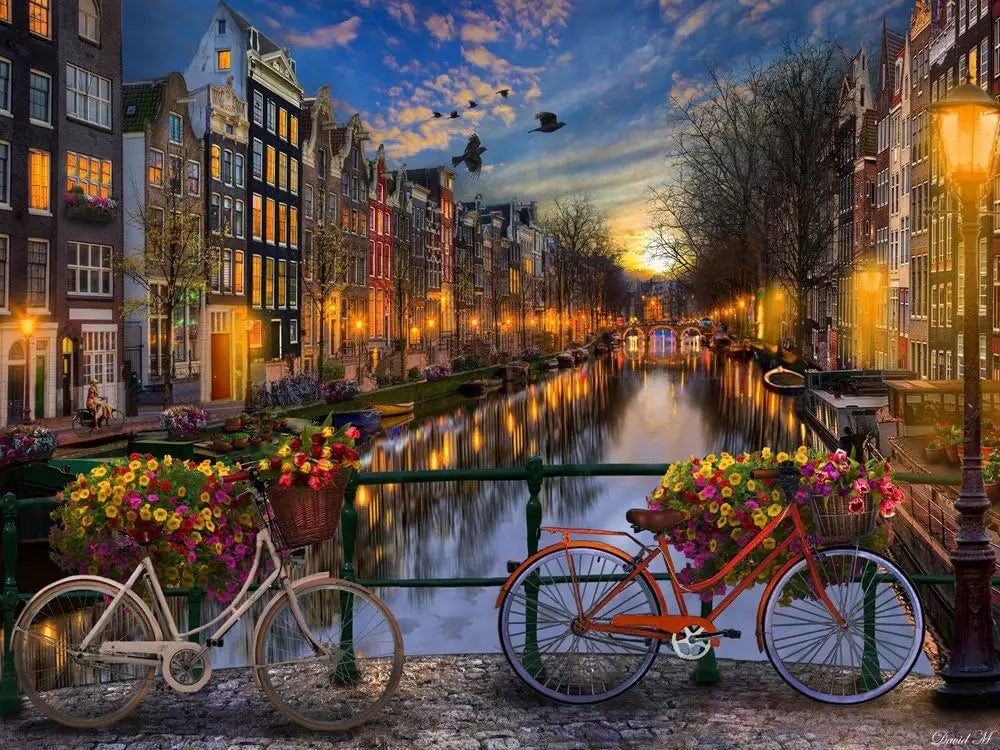 The bicycle street at dusk 300/500/1000pcs jigsaw puzzle wooden for gameroom bedroom livingroom decor family fun