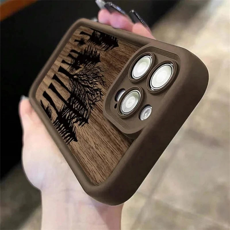 Retro forest brown wood soft phone case for iphone 16 15 14 13 pro max 11 12 mini xr x xs 7 8 plus se2 16e shockproof