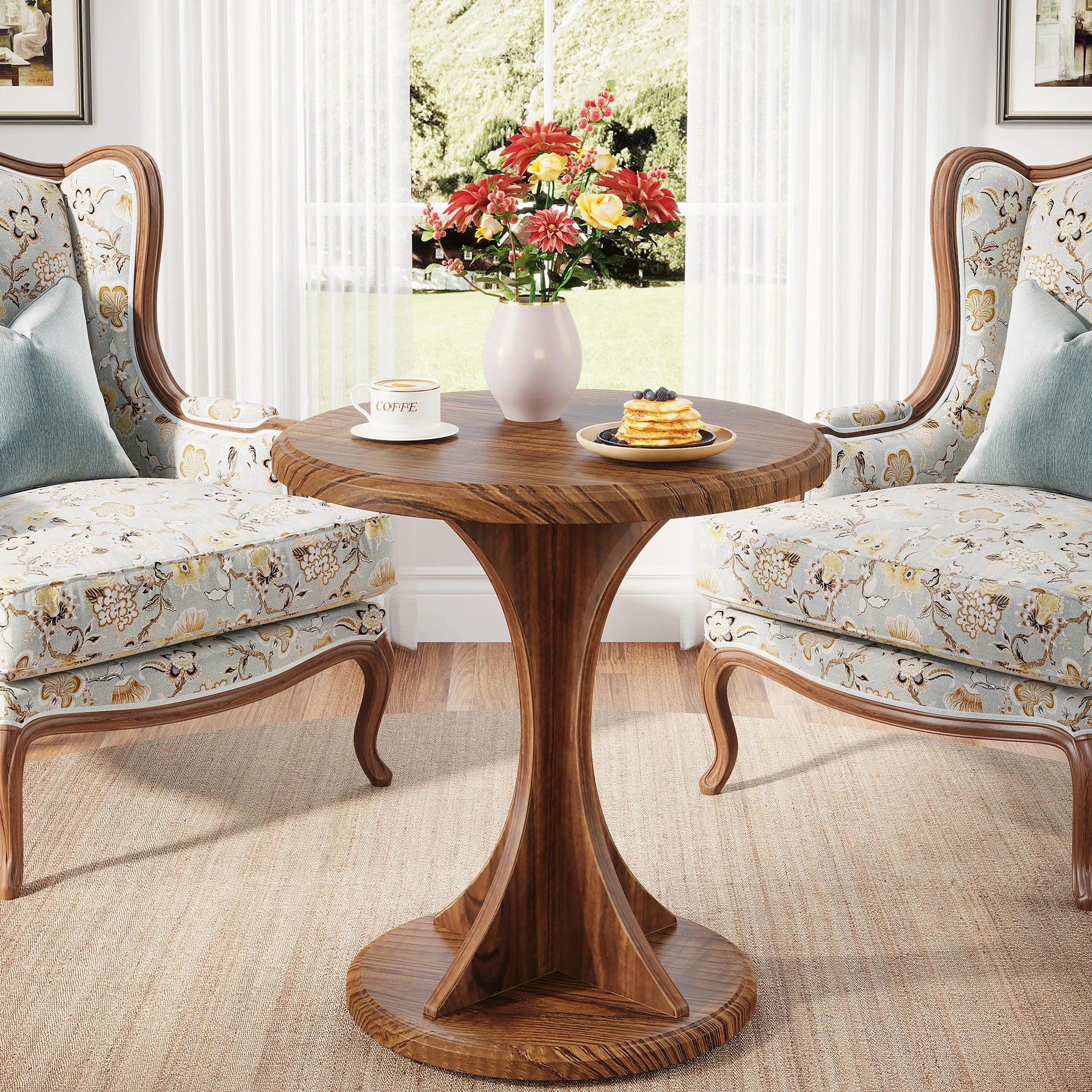 Tribesigns round end side table: wood small sofa chair table for living room mid-century bedside nightstand bedroom