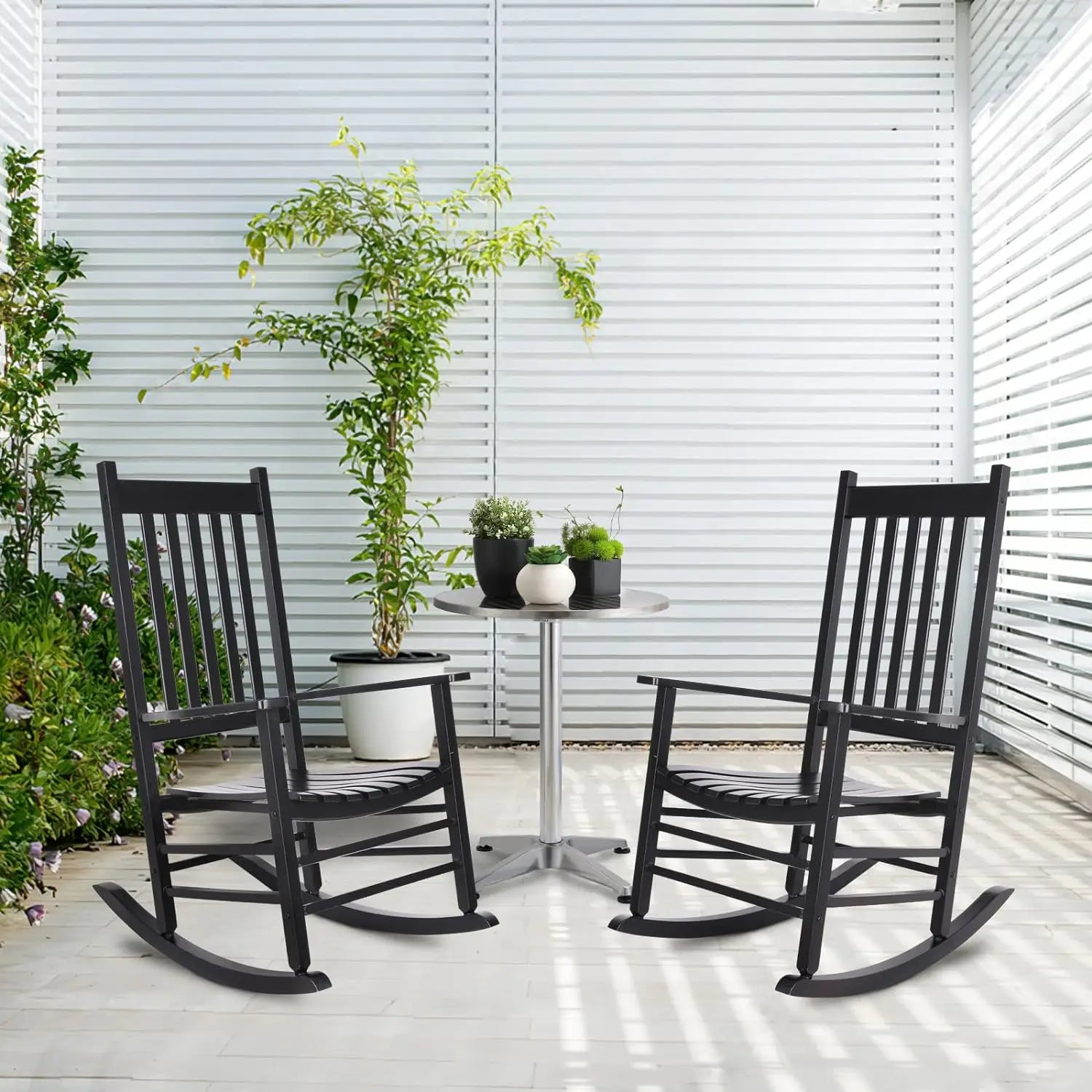 Wooden patio rocking chair with high back for outdoor indoor garden balcony,porch rocker