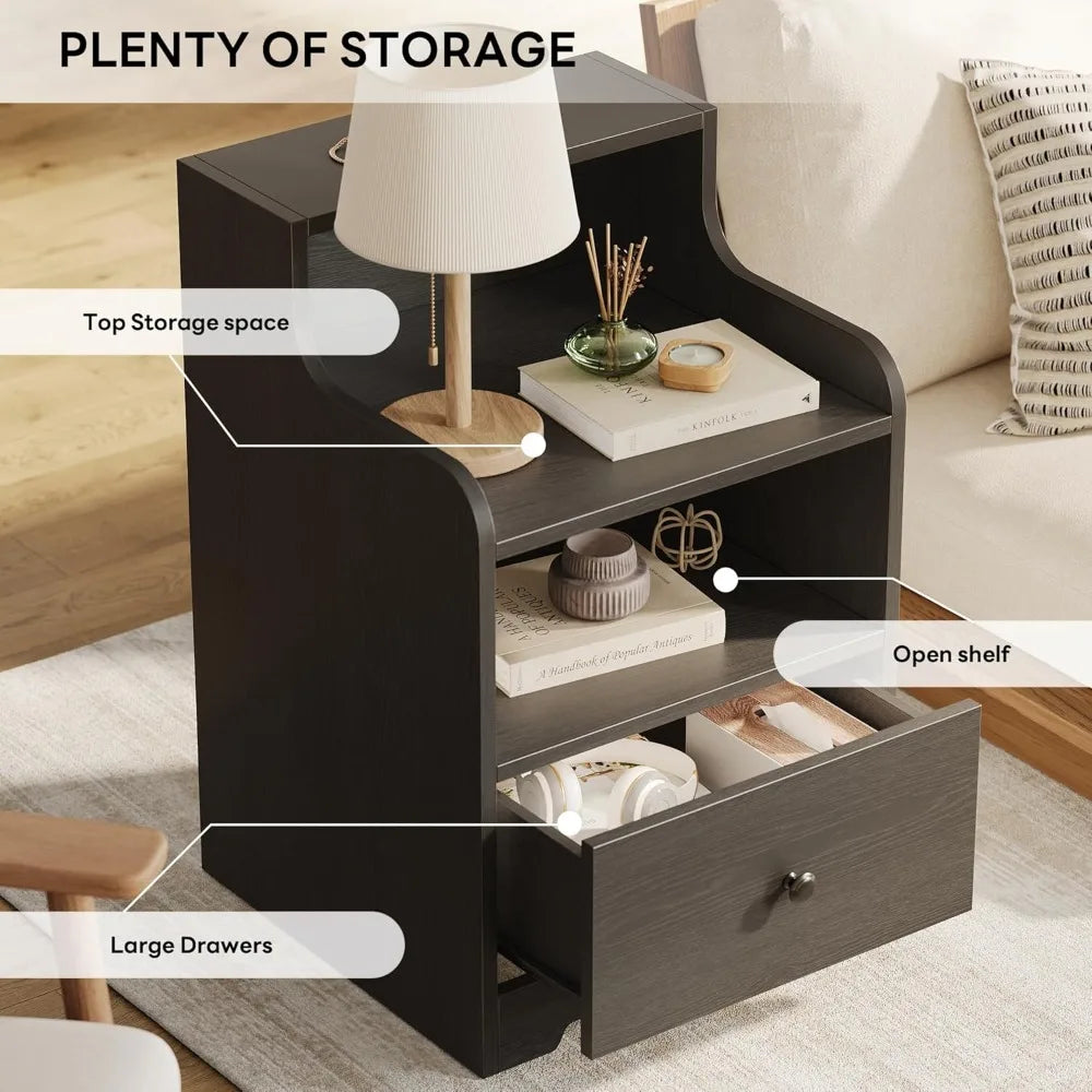 Nightstand with drawer and open shelf bedside table hutch modern end storage for bedroom