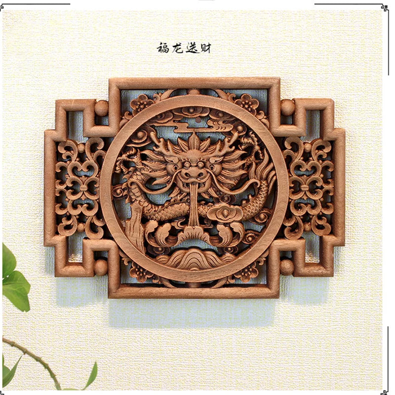 Chinese style wooden wall art camphor wood carving round floral bird decor for living room & bedroom decoration