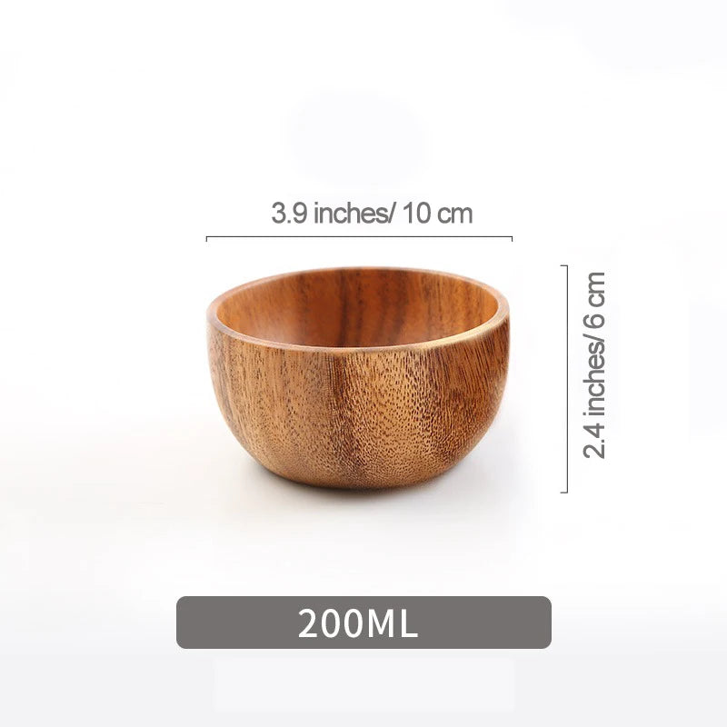 Acacia wooden fruit salad bowl japanese style rice single ramadan tableware utensils for kitchen wood soup bowls - 200ml