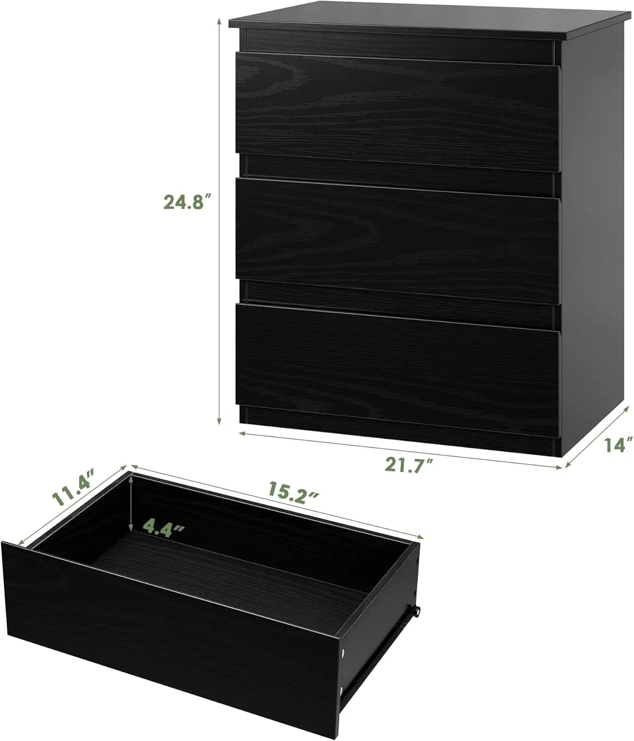 Black nightstand with 3 drawers beside table for bedroom small side storage cabinet drawer night stand fo