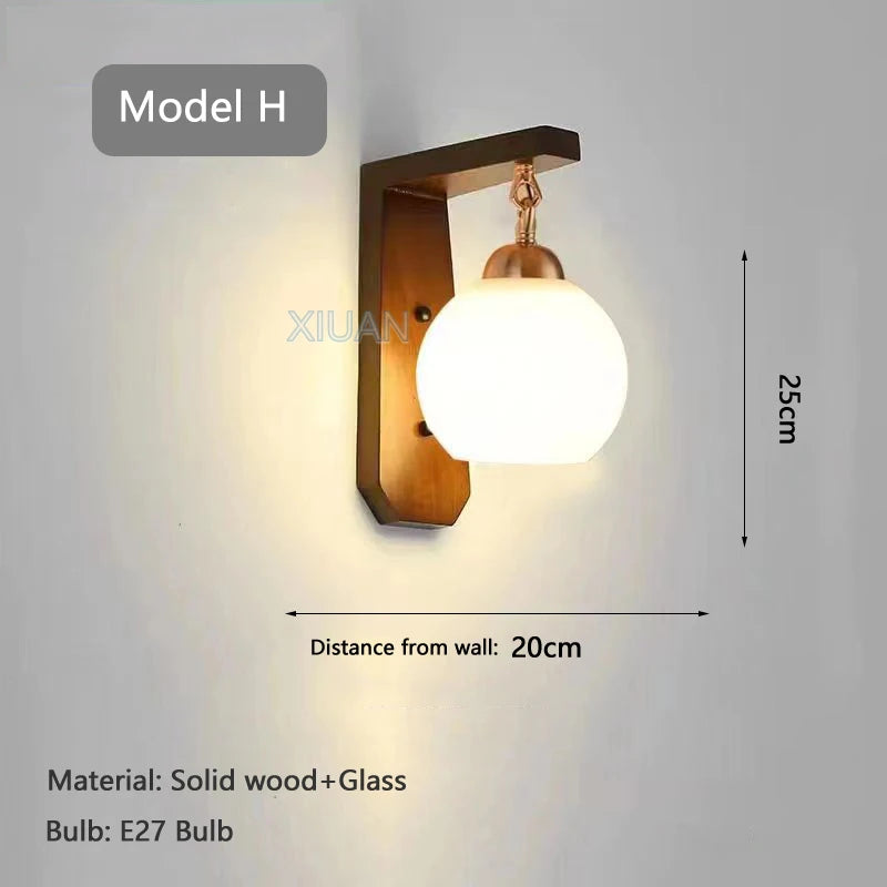 Walnut color wood wall lamp led e27 bulb bedroom bedside light for living room study stair corridor entrance indoor