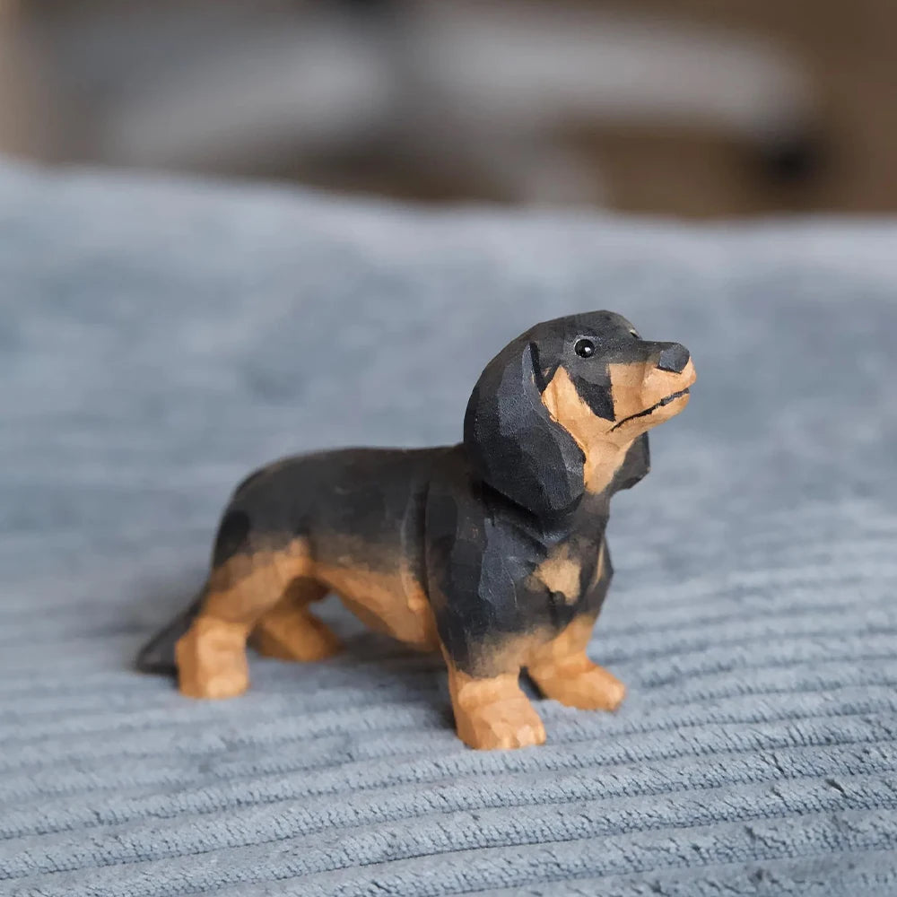 Wood carved dog simulation dachshund animal model small ornament gifts home car decor ornaments dog resin - decorative