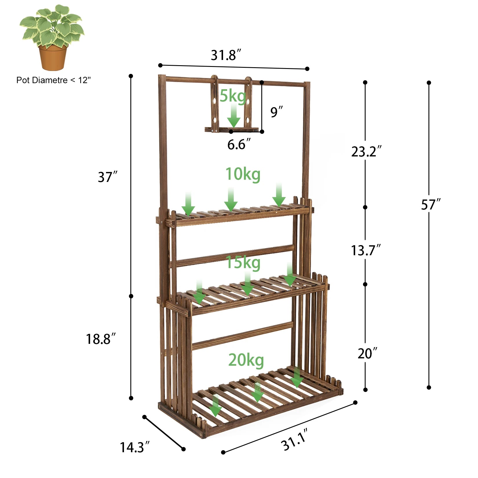 3 tiers heavy duty hanging plant stand wood garden tall flower display rack