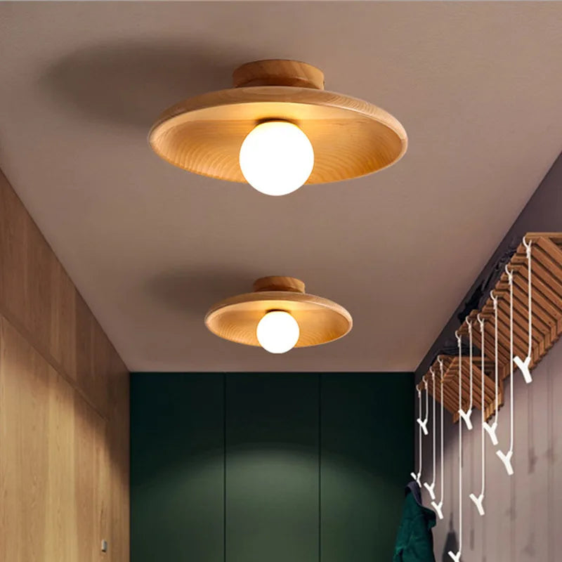 Modern wooden ceiling light log color walnut wood lamps for aisle corridor passway stairs surface lighting g9