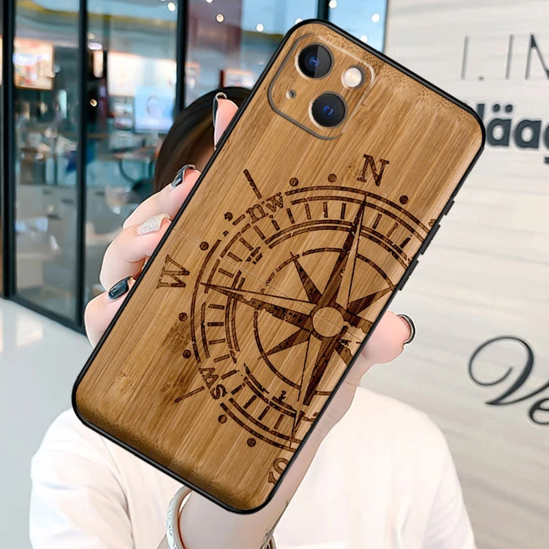 Natural bamboo wood pattern print phone case on for iphone 13 12 11 14 15 16 pro max plus xr x xs max soft back cover