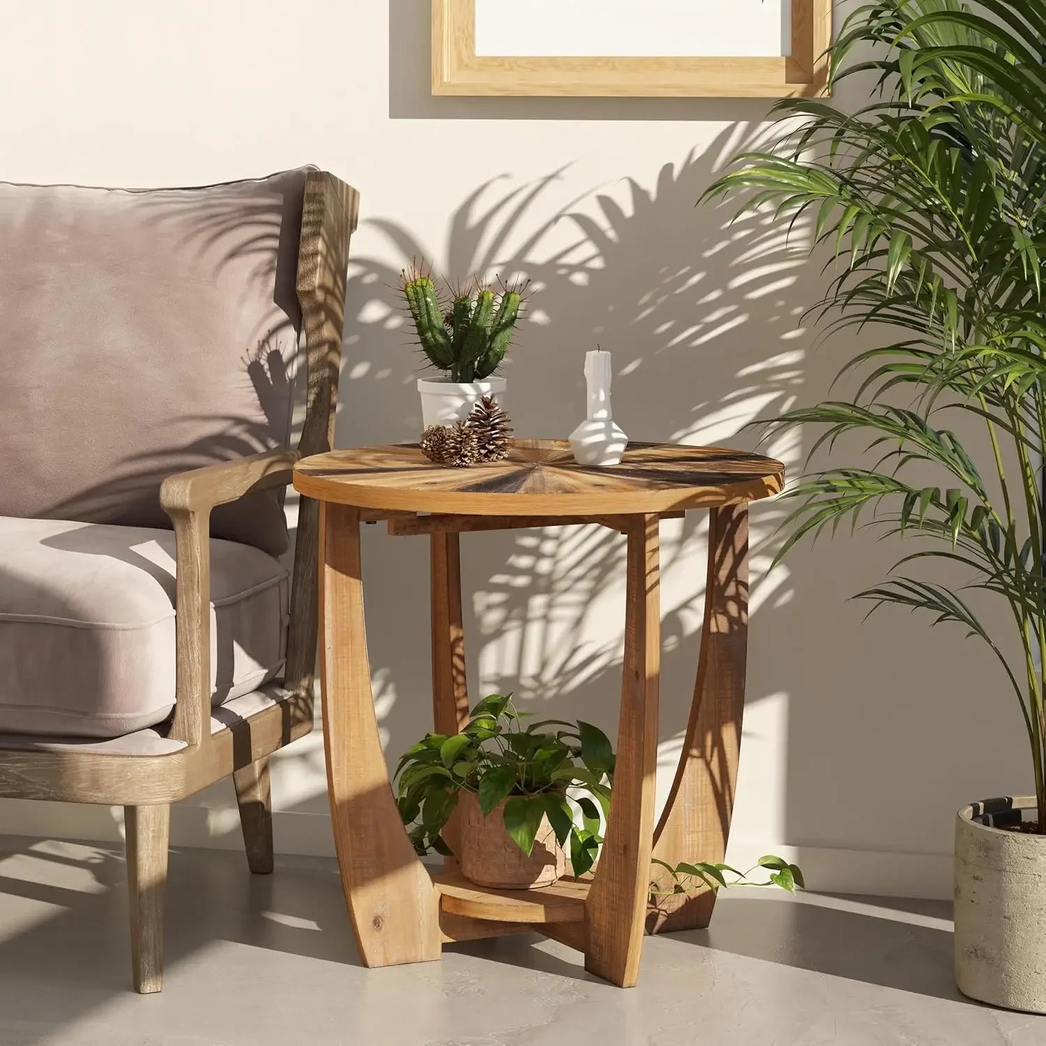 Xmsj.rustic farmhouse end table french country accent side for family dinning or living room small spaces storage