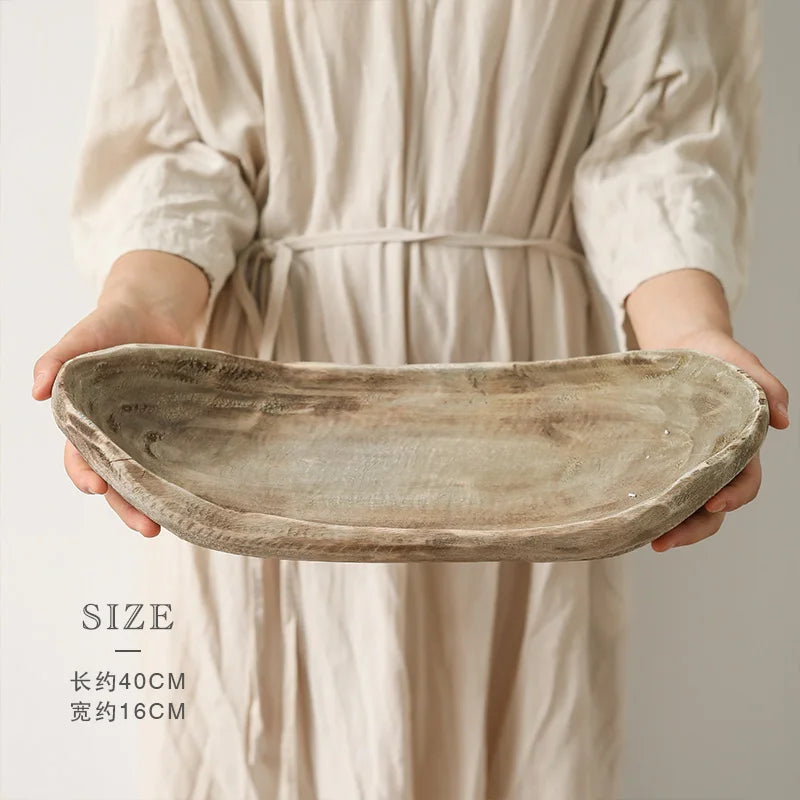 Paulownia wooden boat type fruit tray homestay natural village decorate retro old living room solid wood candy plate