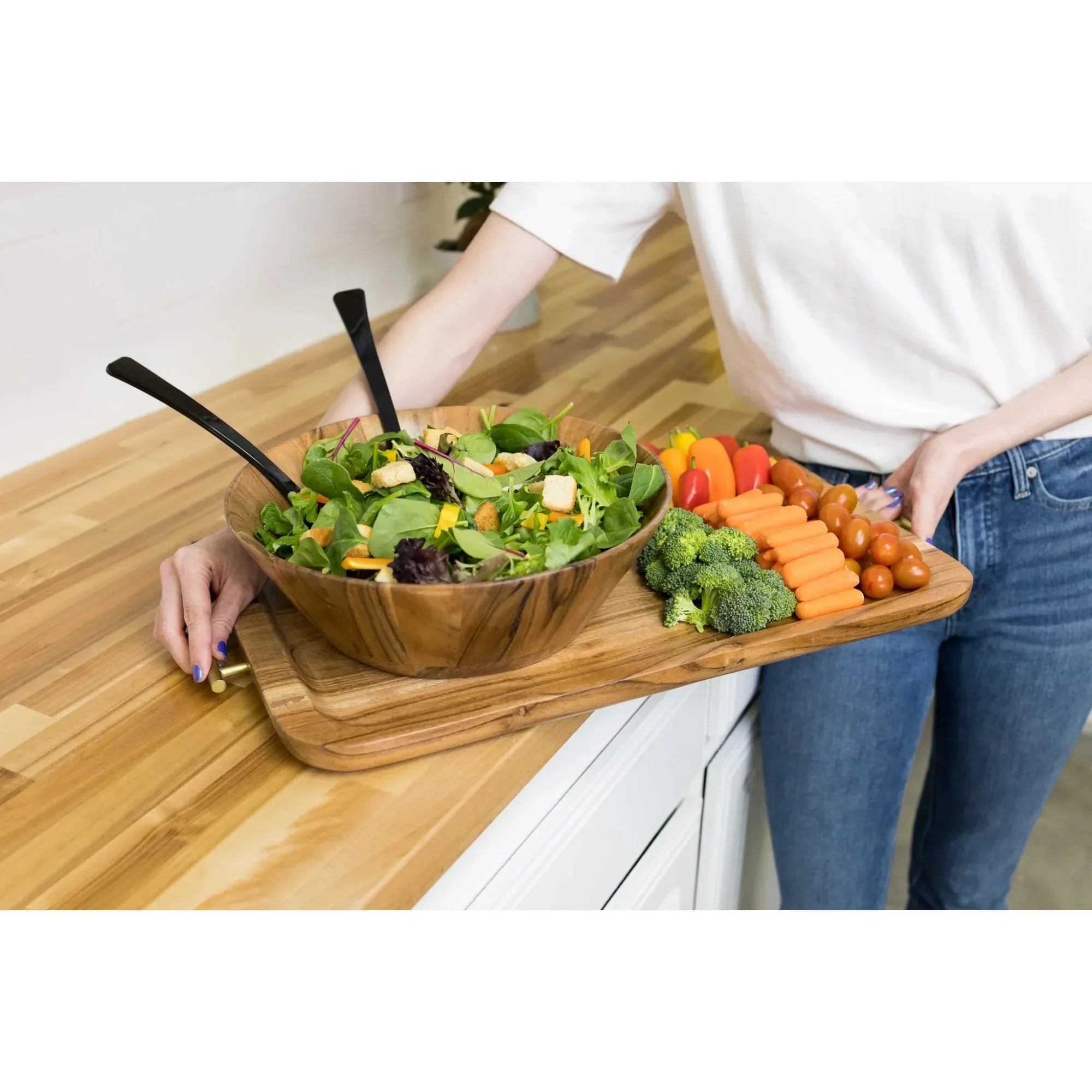 Acacia wood large angled serving bowl natural finish - united states