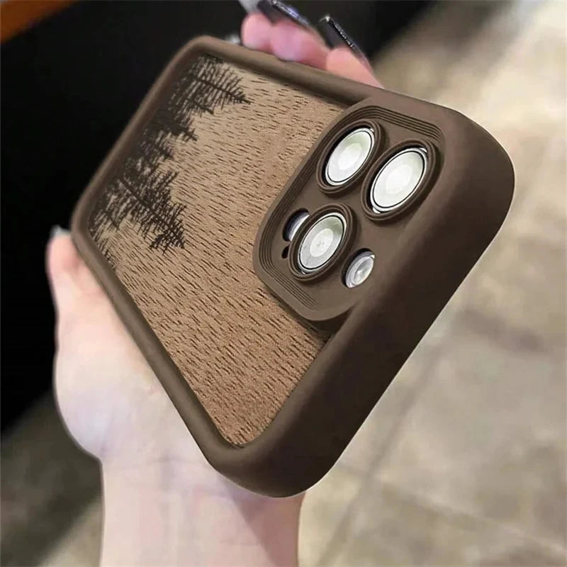 Retro forest brown wood soft phone case for iphone 16 15 14 13 pro max 11 12 mini xr x xs 7 8 plus se2 16e shockproof