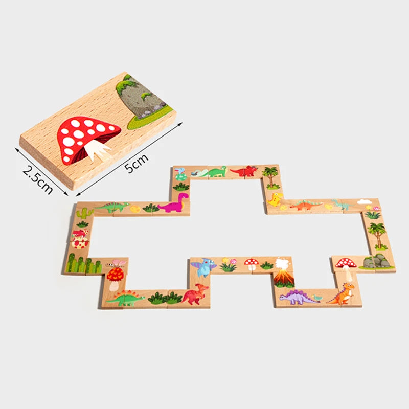 Wooden dinosaur domino matching memory chess multifunctional puzzle desktop game educational toy for parent-child