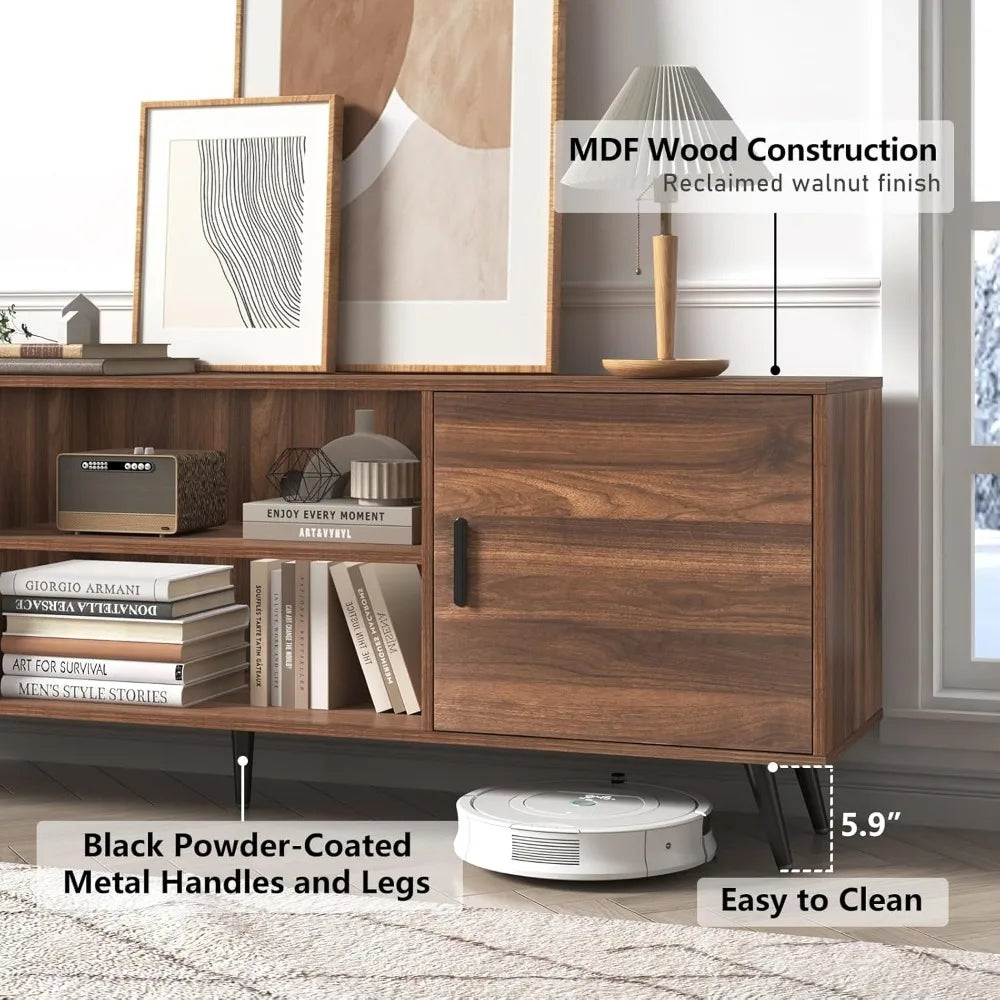 70 inch mid century modern tv stand for 75 wood with storage entertainment center living room bedroom t