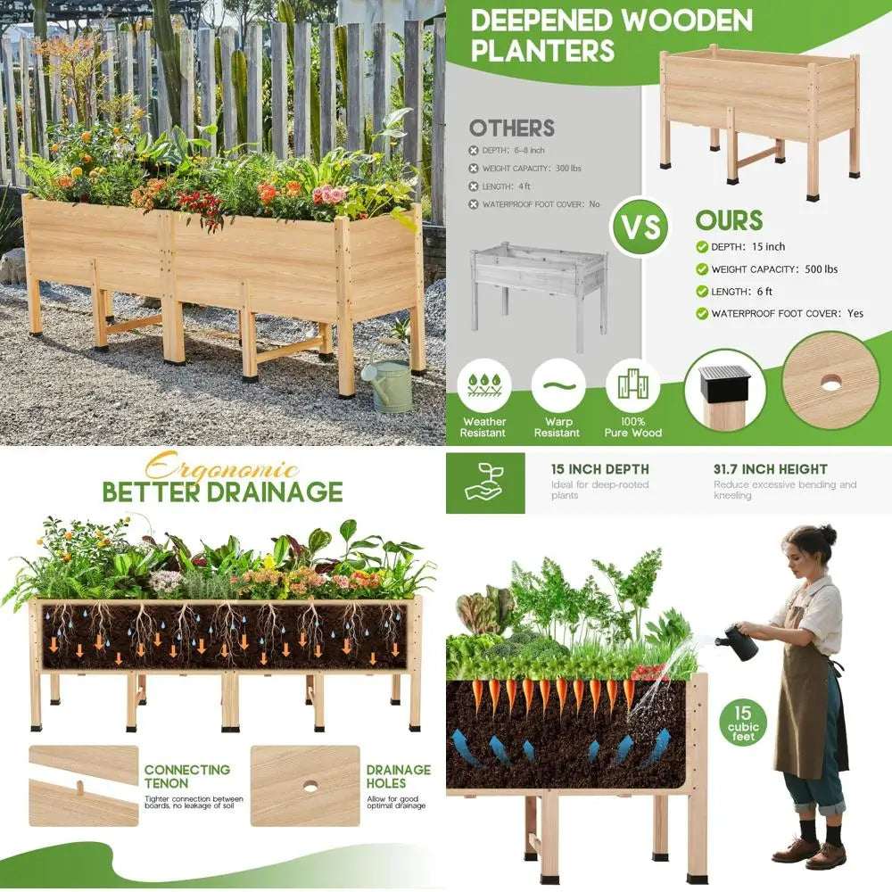 specraft-8x2-ft-raised-garden-bed-featuring-legs-drainage-holes-ideal-for-vegetables-flowers-elevated-wood-planter-box-for