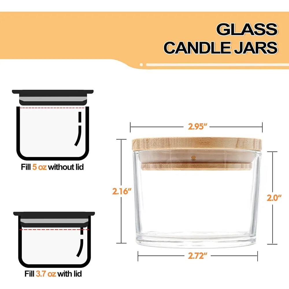 Clear thick candle jars for making candles,4oz empty with wood lids sample container-dishwasher safe - 6pcs