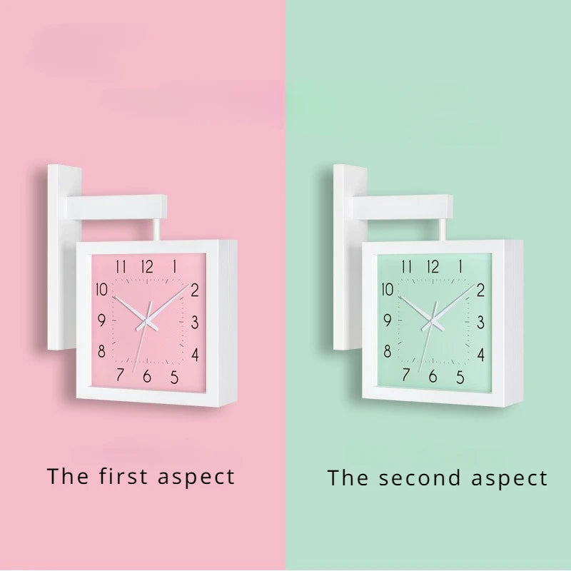 Wooden double sided wall clocks silent corner japanese style interior room decorative framework desk decorations - c