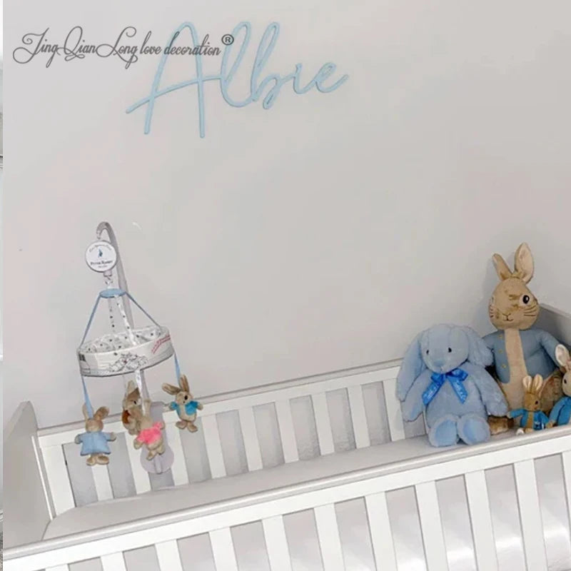 Custom boy’s nursery decor wooden name sign scribble font - wall art - personalised baby