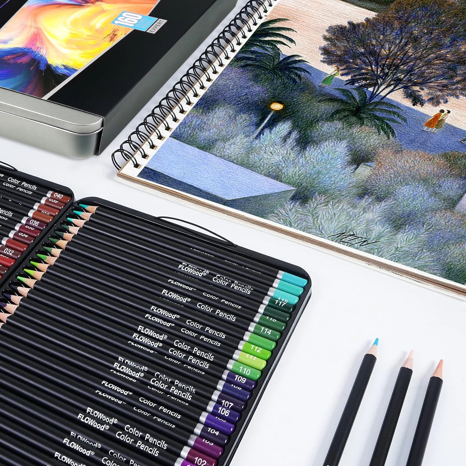 160 artist colored pencils set soft core professional numbered art drawing for sketching shading blending crafting tin