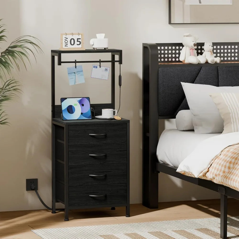 Tall nightstand with charging station night stands led lights and storage shelves bed side table for bedroom hallway