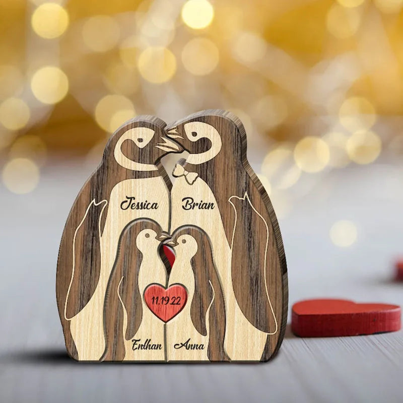 Penguin family puzzle christmas gifts personalized wooden custom engraving names sculpture home holiday decor for mom