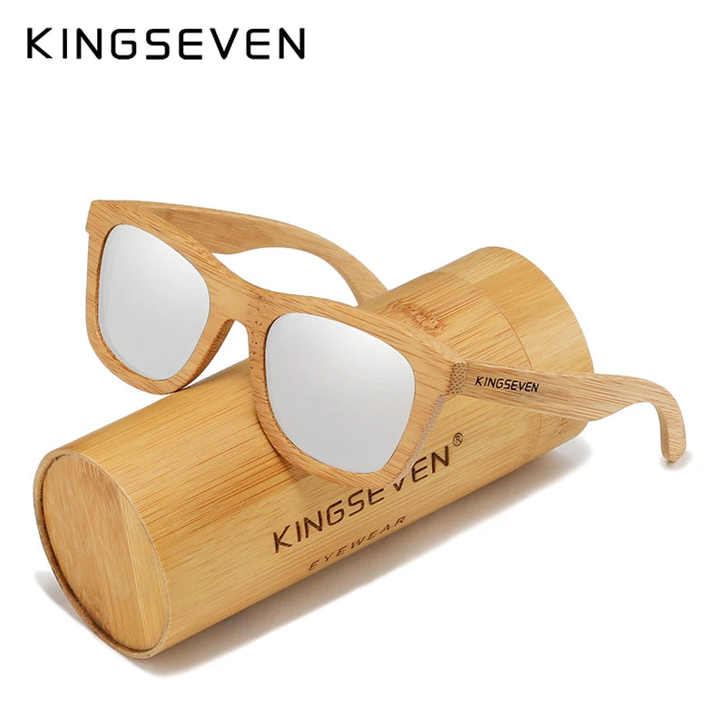 Kingseven polarized natural wooden sunglasses for men women full bamboo frame retro handmade eyewear square uv400 lens