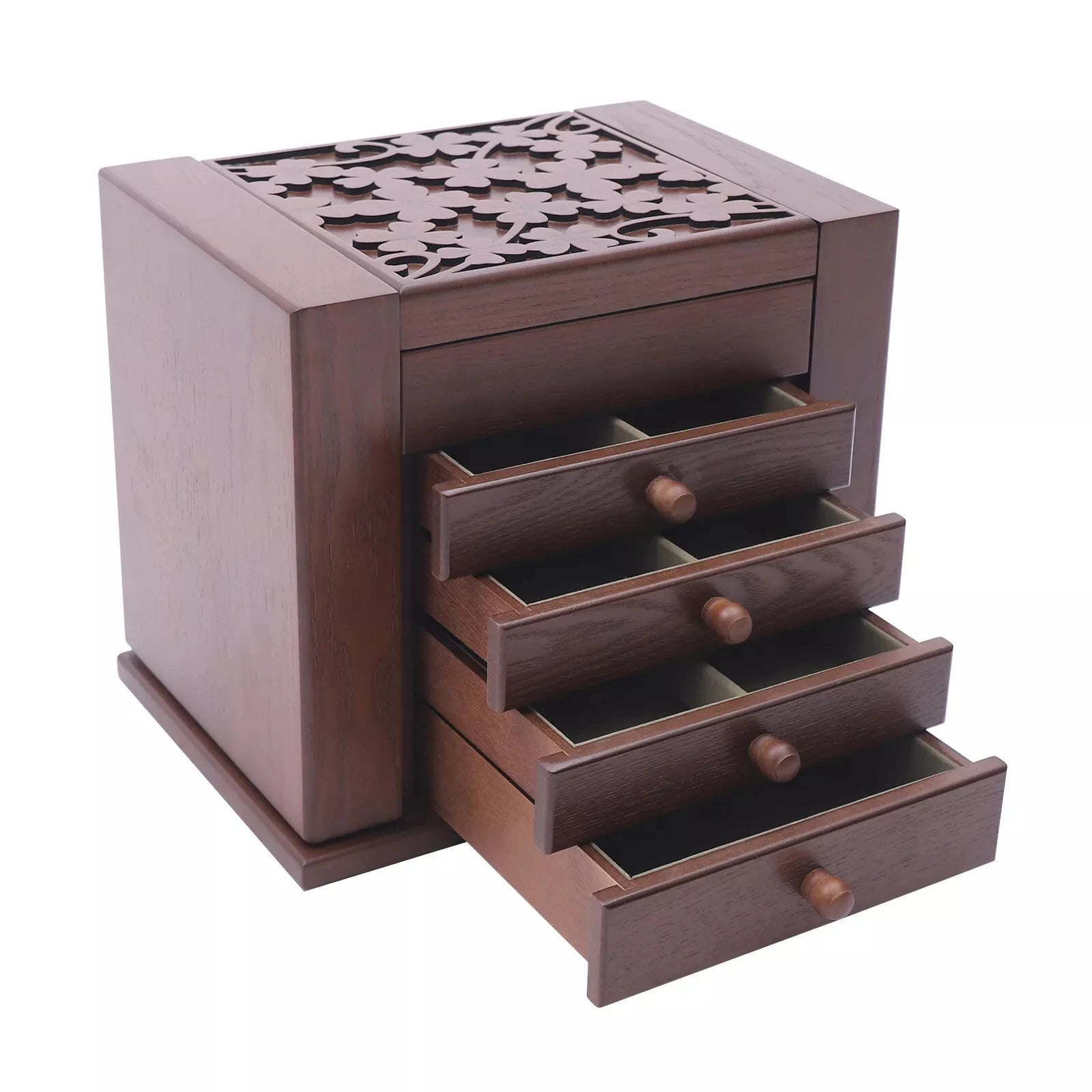 Vintage wooden jewelry storage box 5 layers with 4 drawers organizer - box