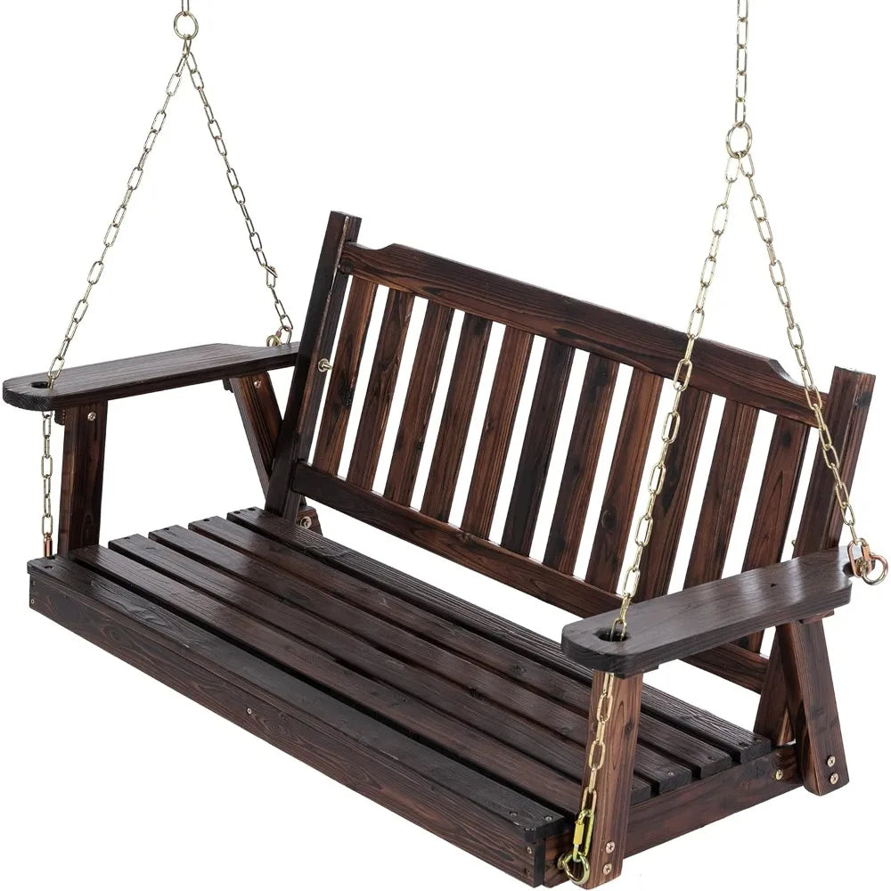 Wooden porch swing 2-seater bench with hanging chains heavy duty 800 lbs for outdoor patio garden yard 4 ft br - united