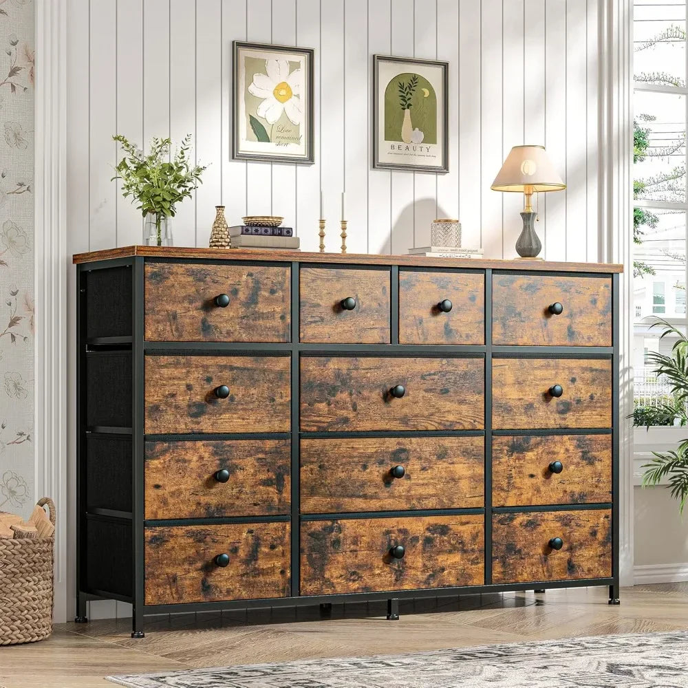 Dresser for bedroom with 13 drawers long dressers & chest of large storage fabric