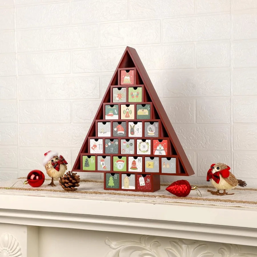 Wooden christmas advent calendar with 24 drawers tree shaped countdown to refillable for holid - united states