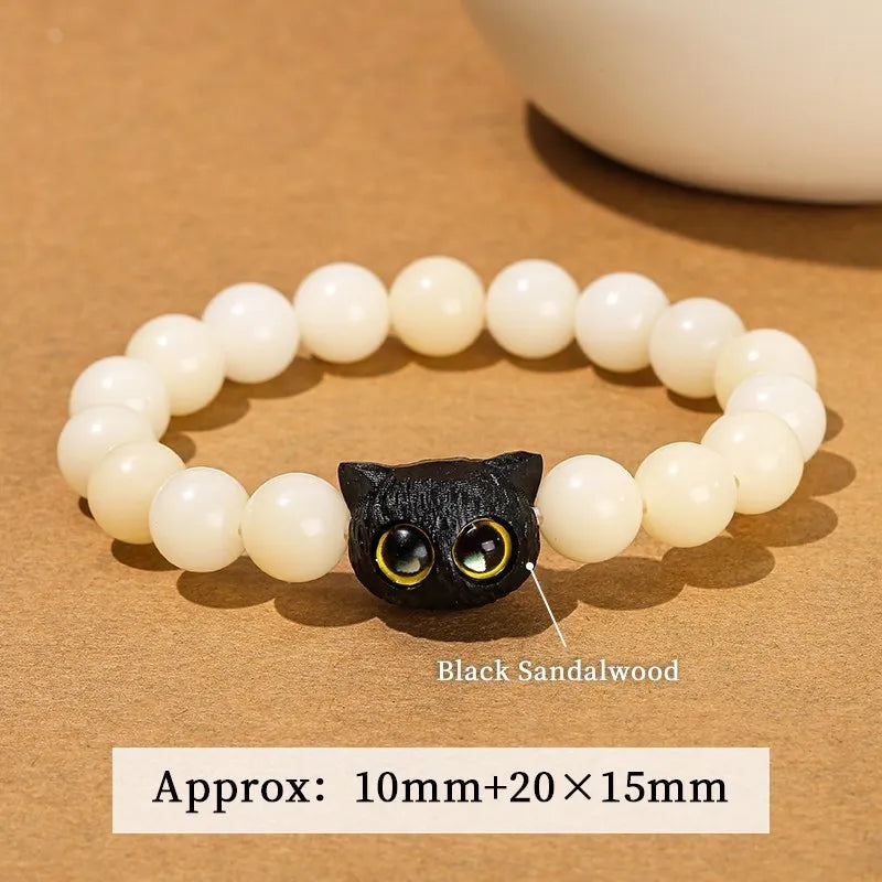Jd natural wooden bodhi beaded cut cat paw bracelet women men cartoon handmade stretch bangles couple girls jewelry