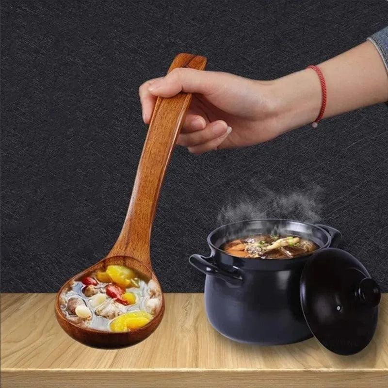 Wooden natural soup spoon large wooden ladle cooking utensil handmade tableware suitable for kitchen and restaurant