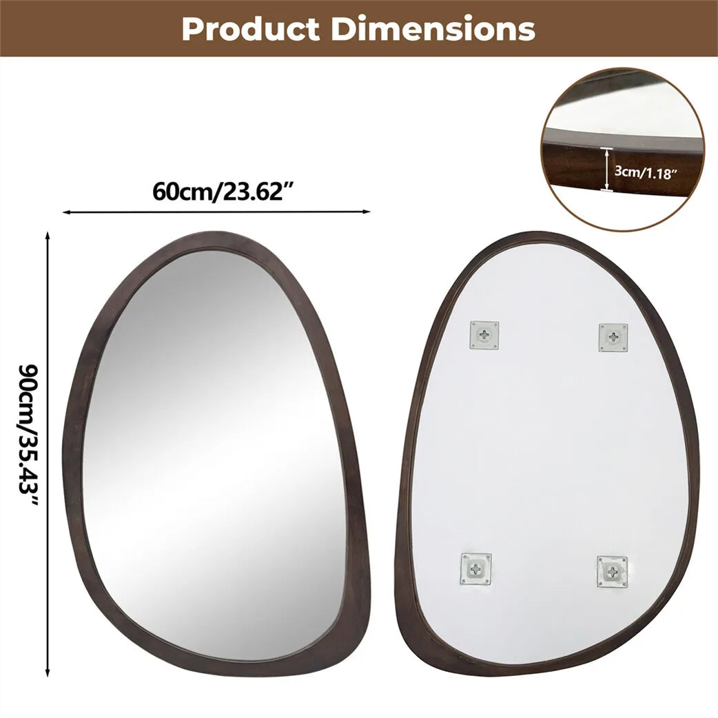Wall mirror decorative irregular industrial with black walnut wood frame for living room bedroom bathroom entryway