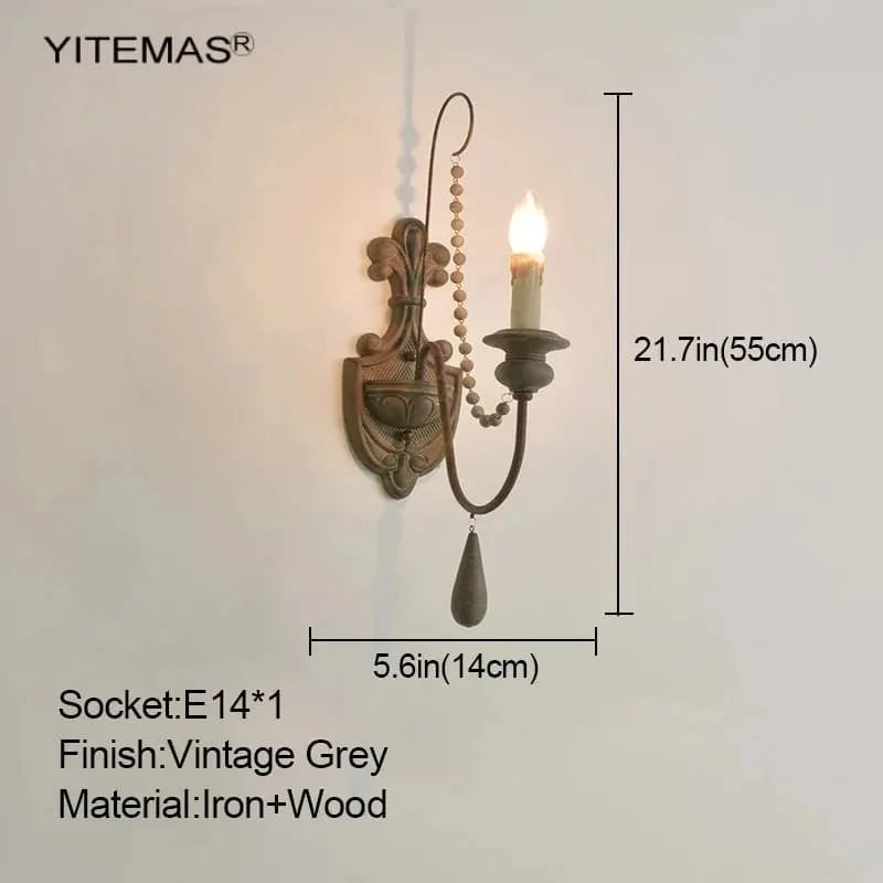 Vintage wood wall lamp for living room antique farmhouse candle sconce bedroom bedside mid century wooden lights - w14