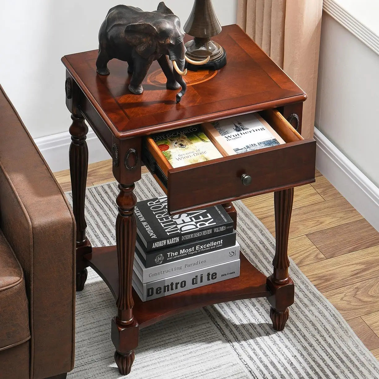 Solid wood side table with drawer victorian style vintage nightstand antique cherry end tables living room bedroom