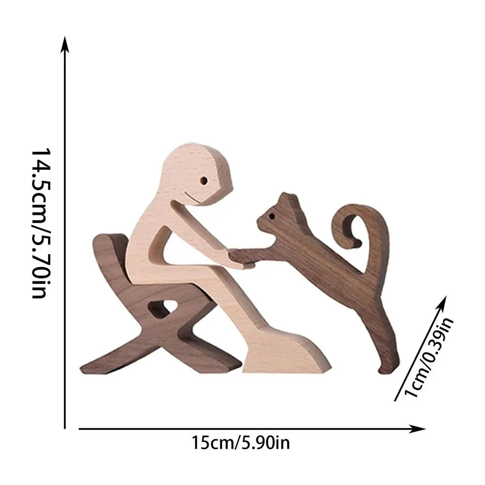 Cute wood dog human statue craft figurine desktop table ornament carving model home room decoration pet sculpture