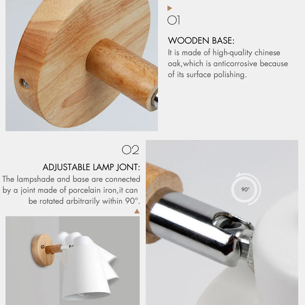 Wooden wall lights bedside lamp sconce modern light for bedroom nordic macaroon 6 color steering head e27 85-285v