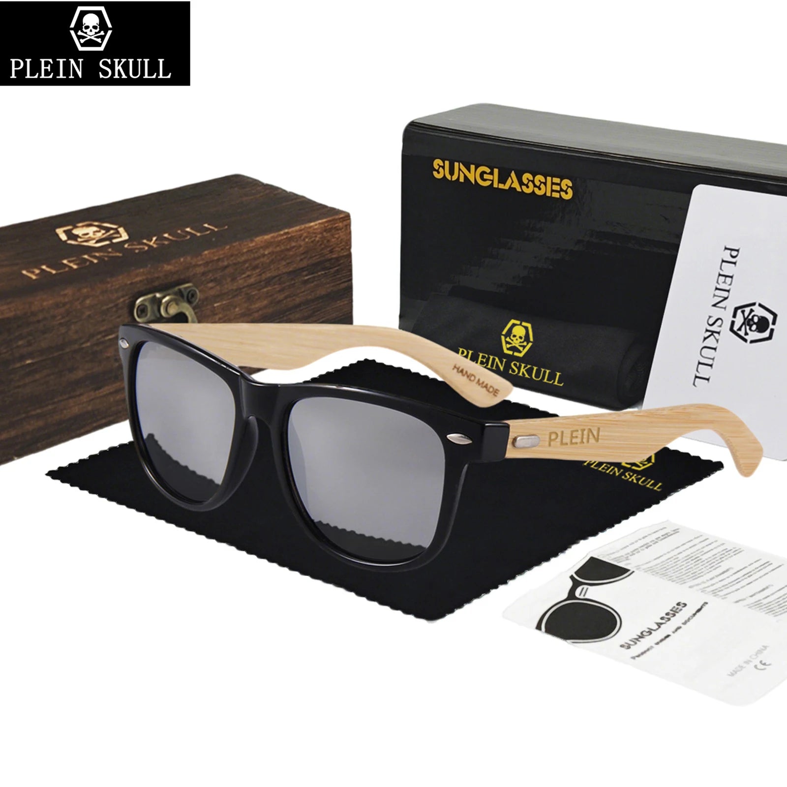 Plein skullhigh quality fashionable wooden sunglasses men retro bamboo leg glasses women’s sun protection rice nail