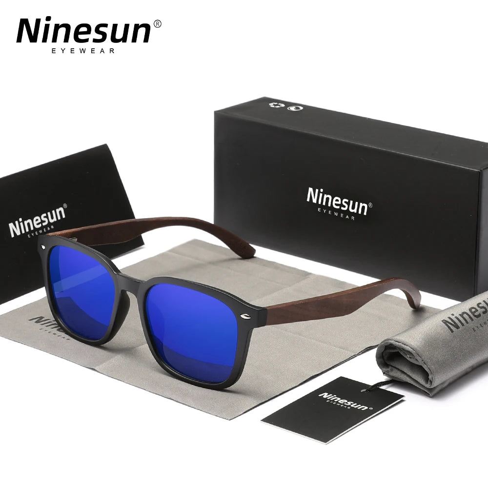 Ninesun walnut sunglasses wood high quality polarized men’s mirror lens glasses uv400 women fishing driving for holiday