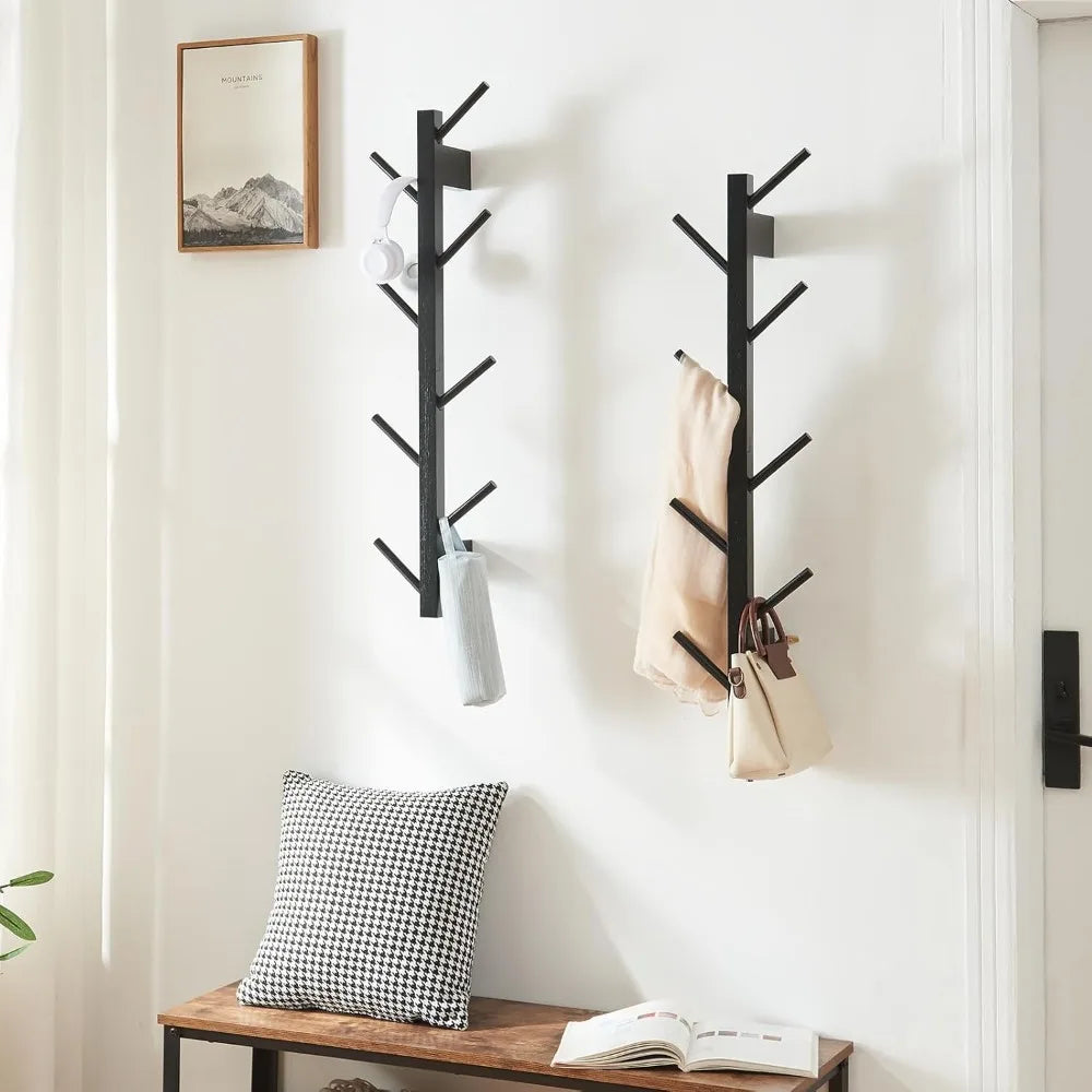 2 pack vertical wall coat rack bamboo hanging hat hooks mounted wooden hanger racks mount tree for coats hats hacket
