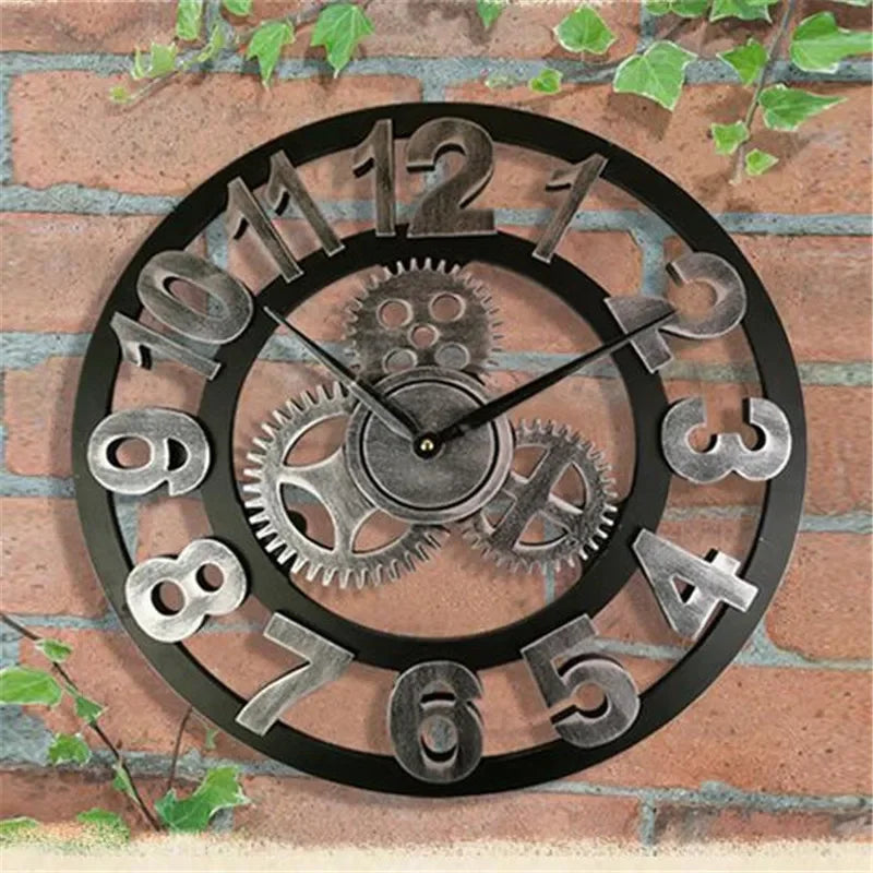 Retro industrial style wall clock european wood home watch decorative for living room office bar art decor horologe