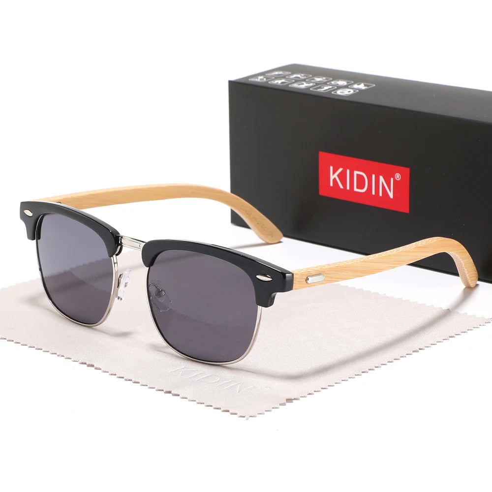 Fashionable new rice nail glasses men half frame bamboo and wood sunglasses classic retro wooden foot women - smoke