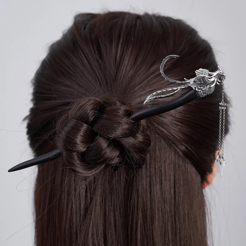 S925 sterling silver hair sticks for women sandalwood phoenix tassel forks hairpin headdress hairwear jewelry wholesale