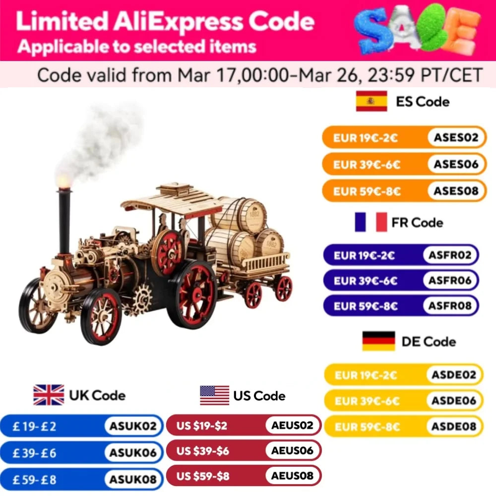Robotime rokr car model building kit 3d wooden puzzle steam 1:28 mechanical locomotive awesome gifts for adults teens