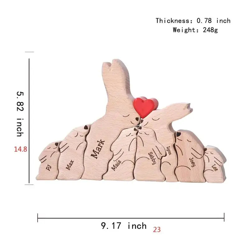 Personalized wooden bunny puzzle family name custom sculpture gift for christmas unique decor mom - decorative