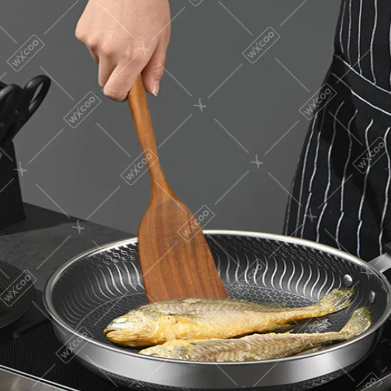 2pcs wooden spatula for cooking slotted turner long handle kitchen utensils set wood frying baking tools