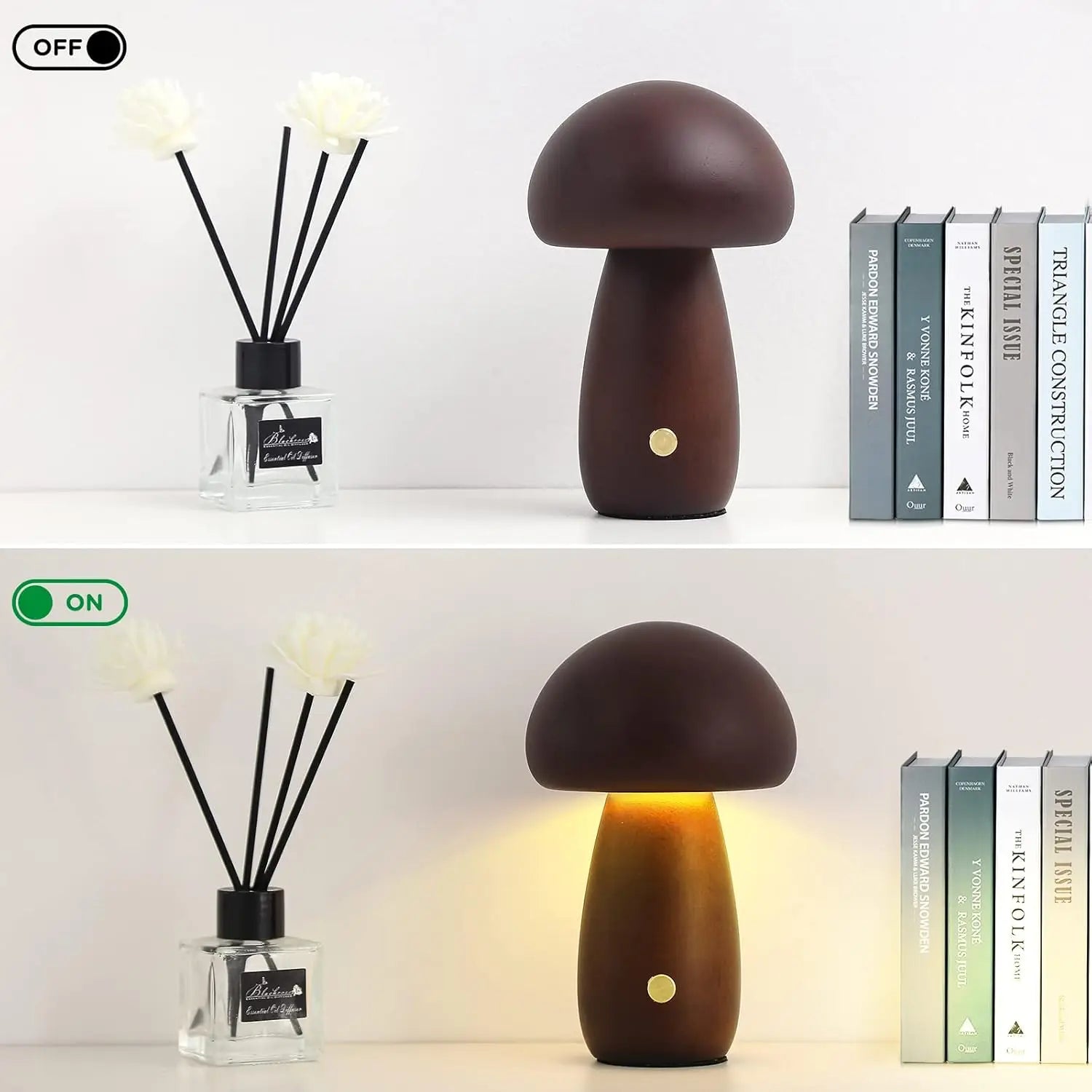 Wooden creative mushroom night light stepless dimming bedside table lamp 3 color rechargeable sleeping nightlights
